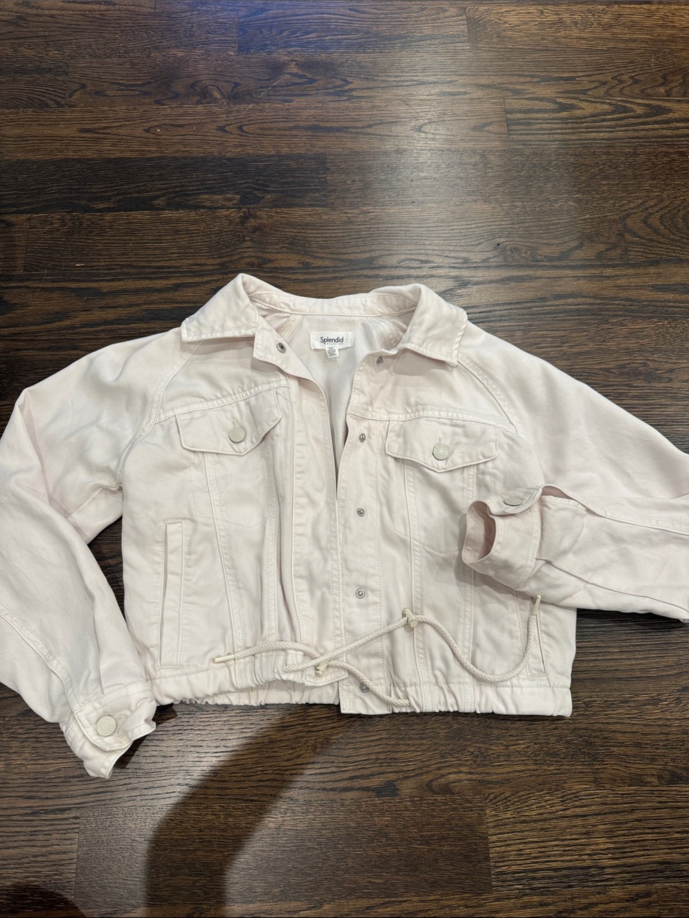 Splendid Cream Cropped Drawstring Utility Jacket